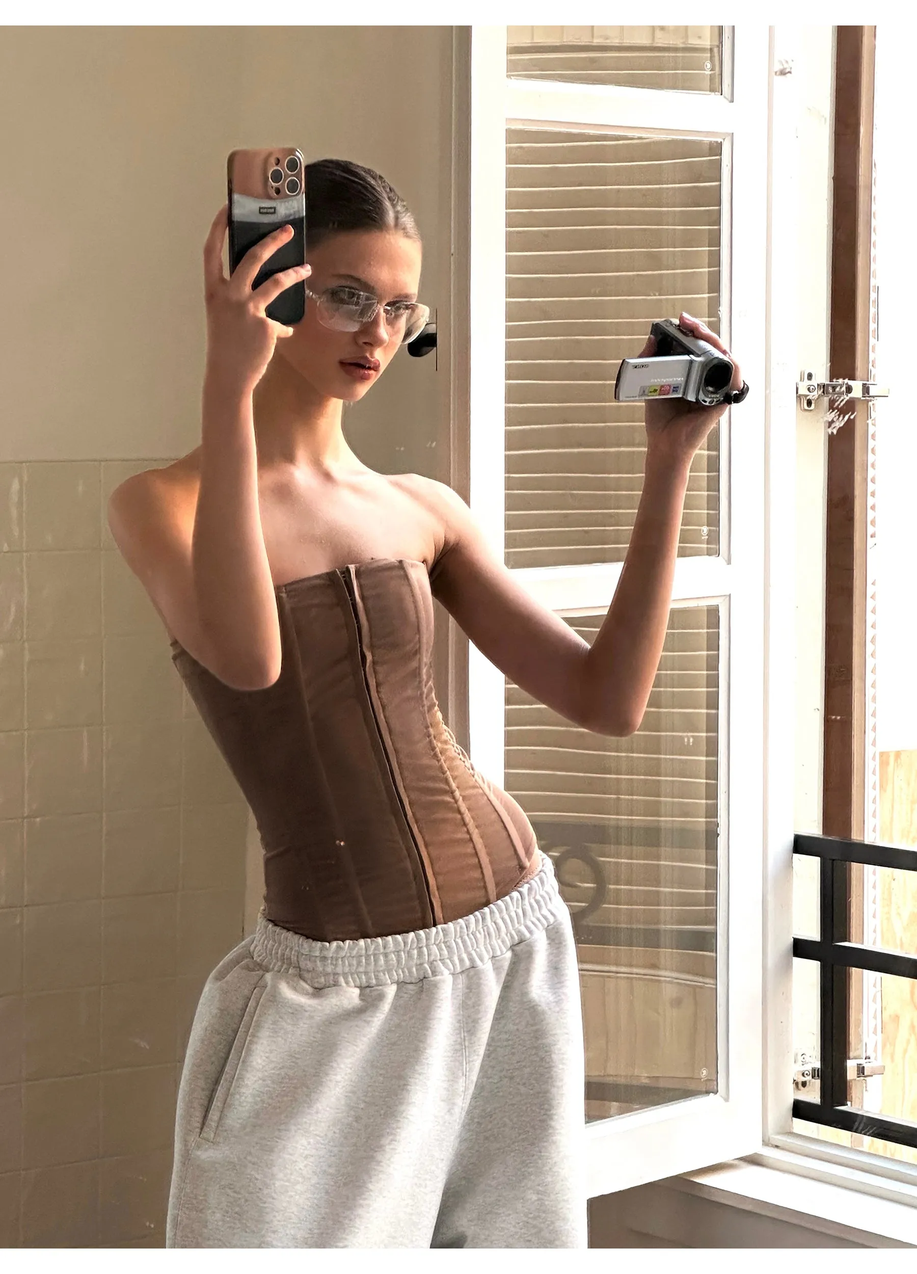 Mesh Boned Bandeau Top