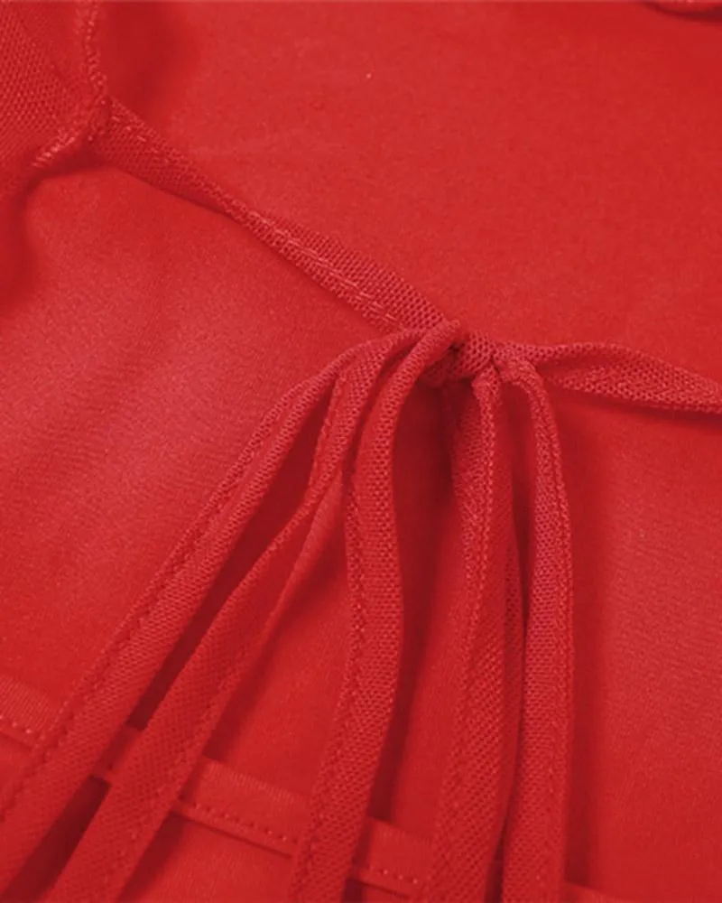 Mesh Lace Up Hooded Top