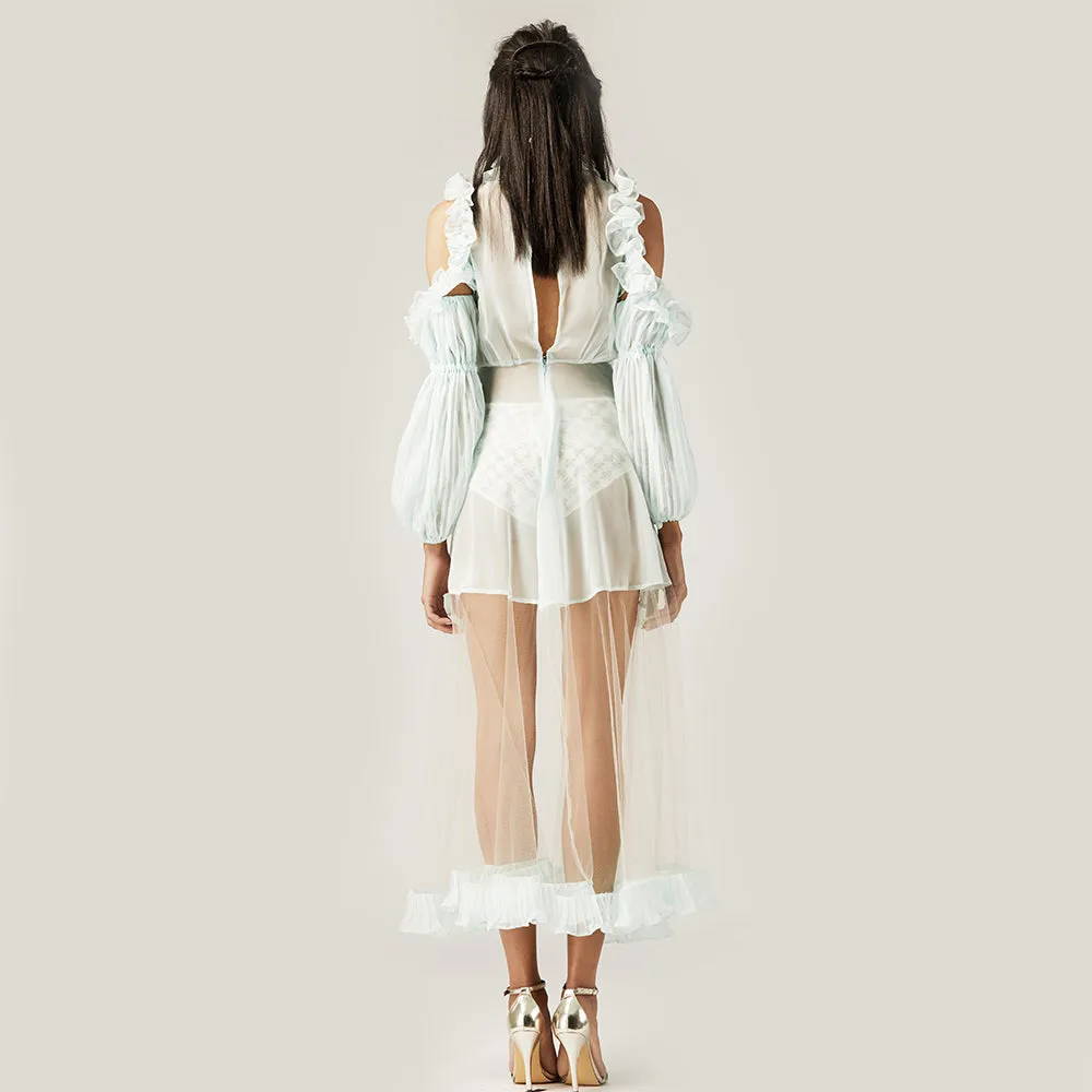 Mint Pleated Chiffon Dress