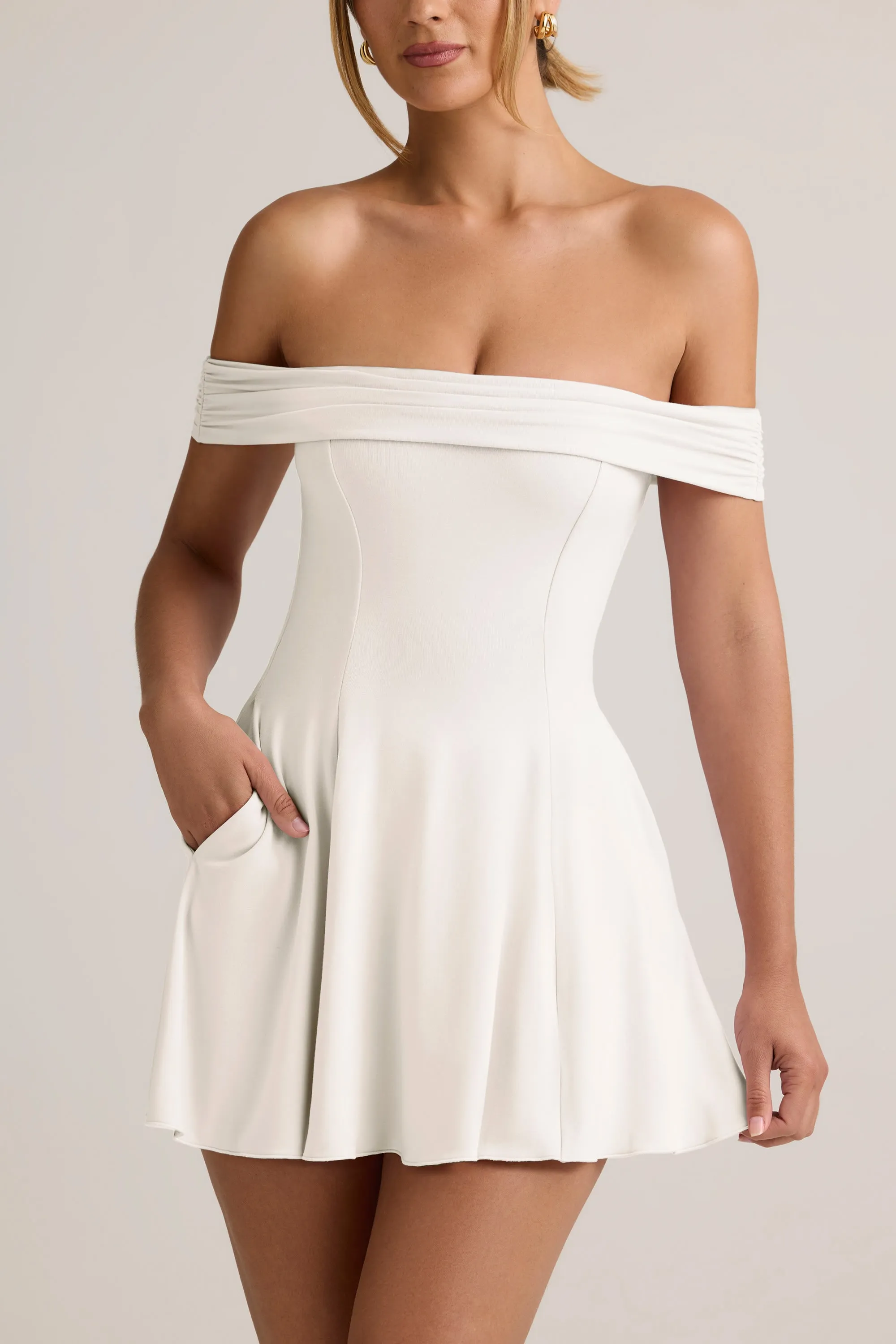 Modal Off-Shoulder A-Line Mini Dress in White