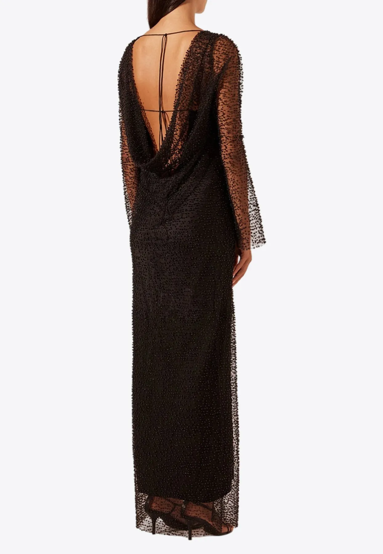 Mona Cowl-Back Sheer Maxi Dress