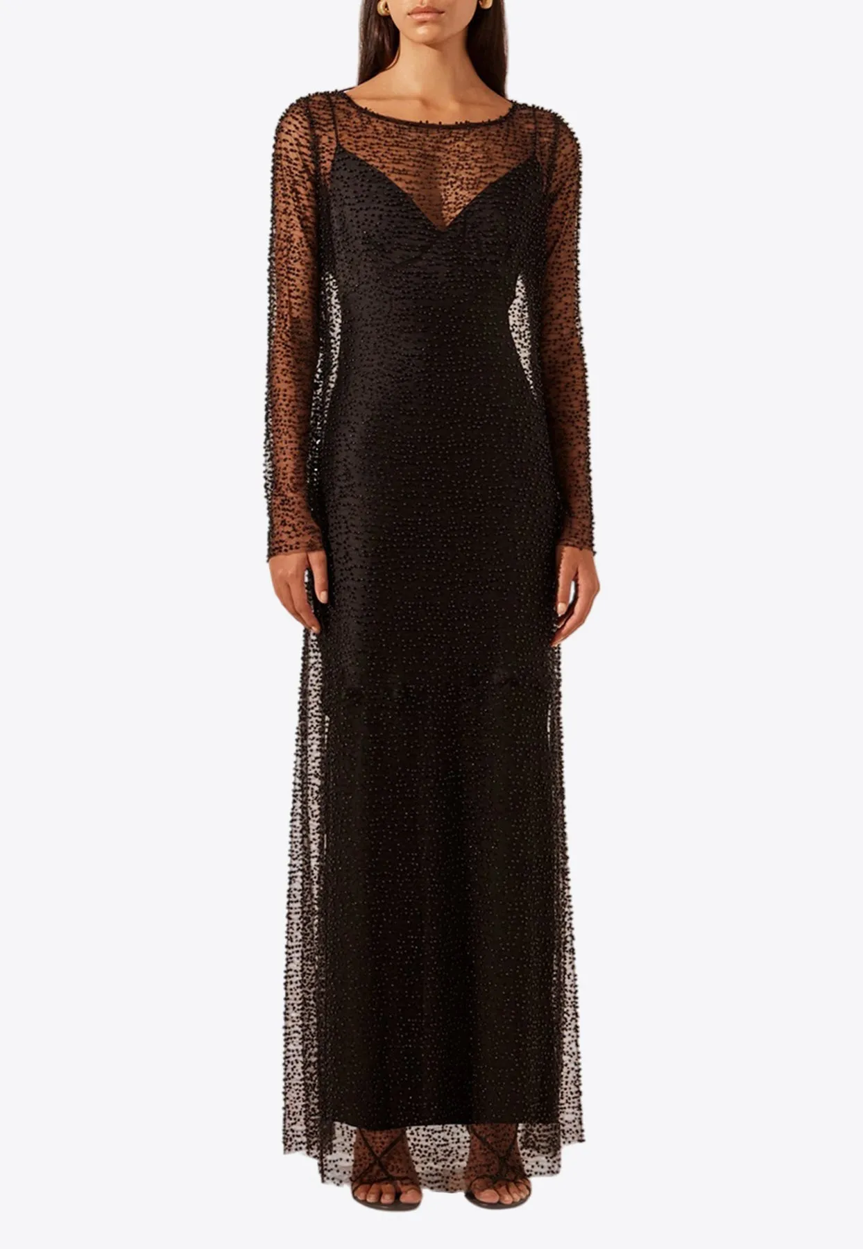 Mona Cowl-Back Sheer Maxi Dress