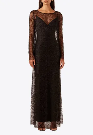 Mona Cowl-Back Sheer Maxi Dress