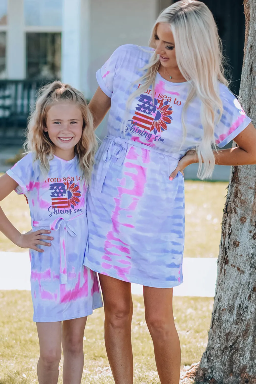 Multicolor American Flag Sunflower Tie Dye Print Girl's Mini Dress
