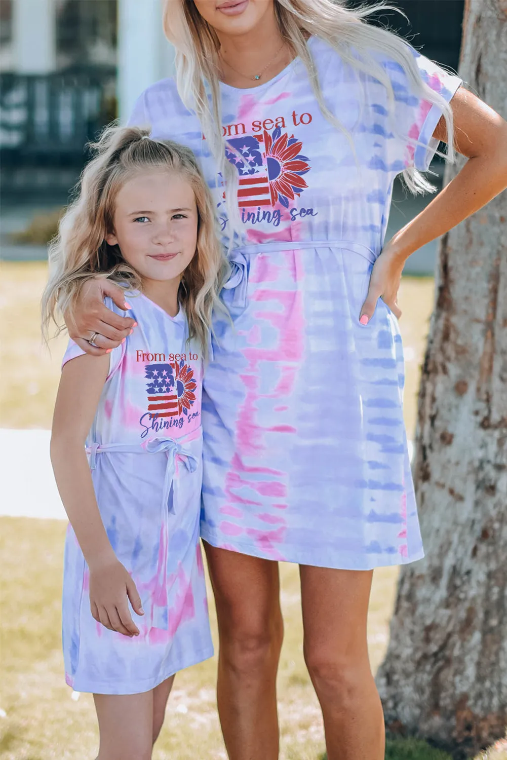 Multicolor American Flag Sunflower Tie Dye Print Girl's Mini Dress
