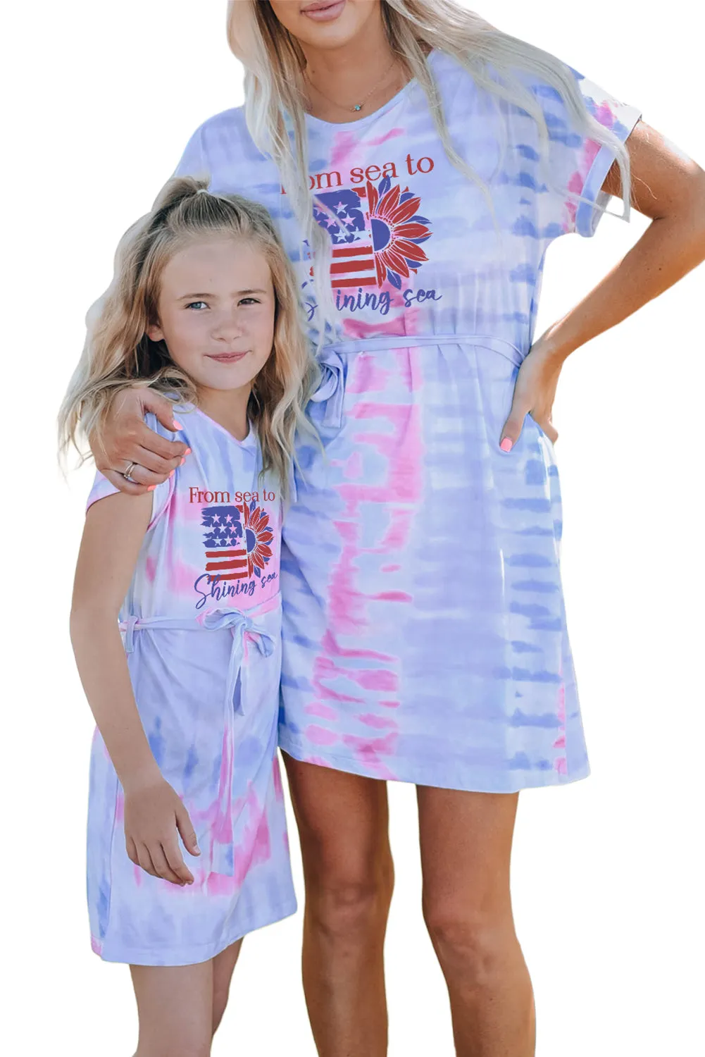 Multicolor American Flag Sunflower Tie Dye Print Girl's Mini Dress