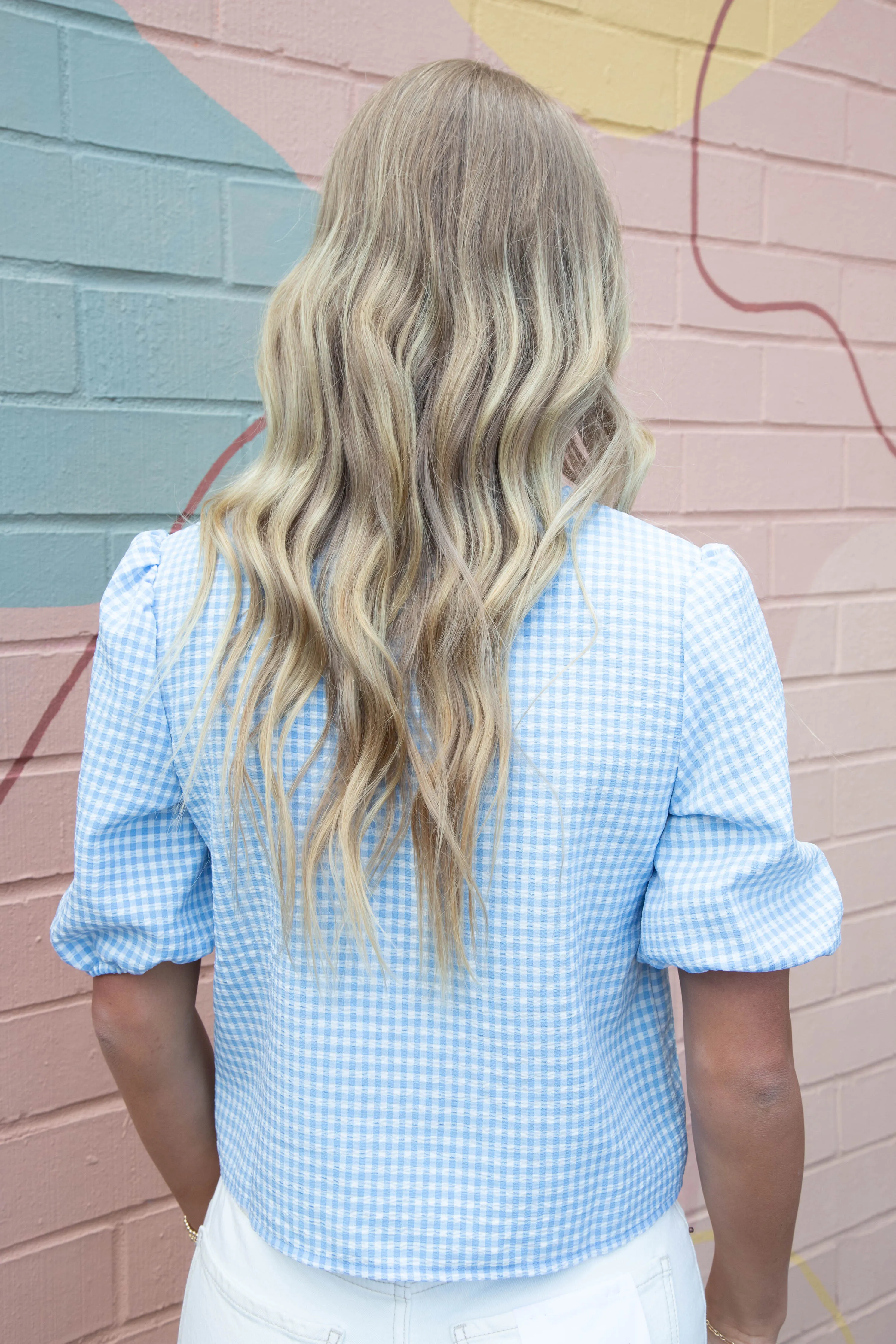 Murphy Gingham Tie Front Blouse, Blue