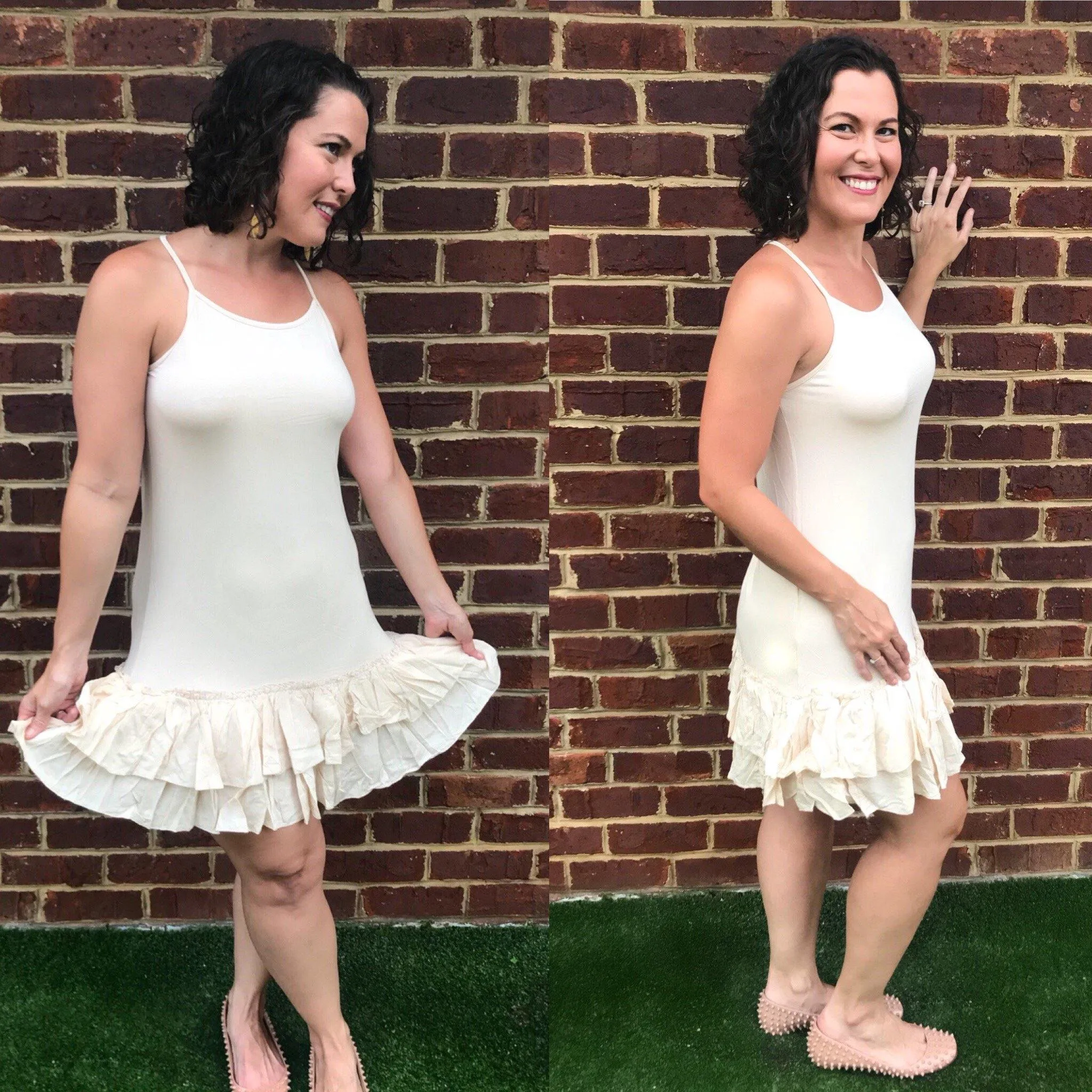Navy Blue Double Ruffle Dress Extender Layering Slip