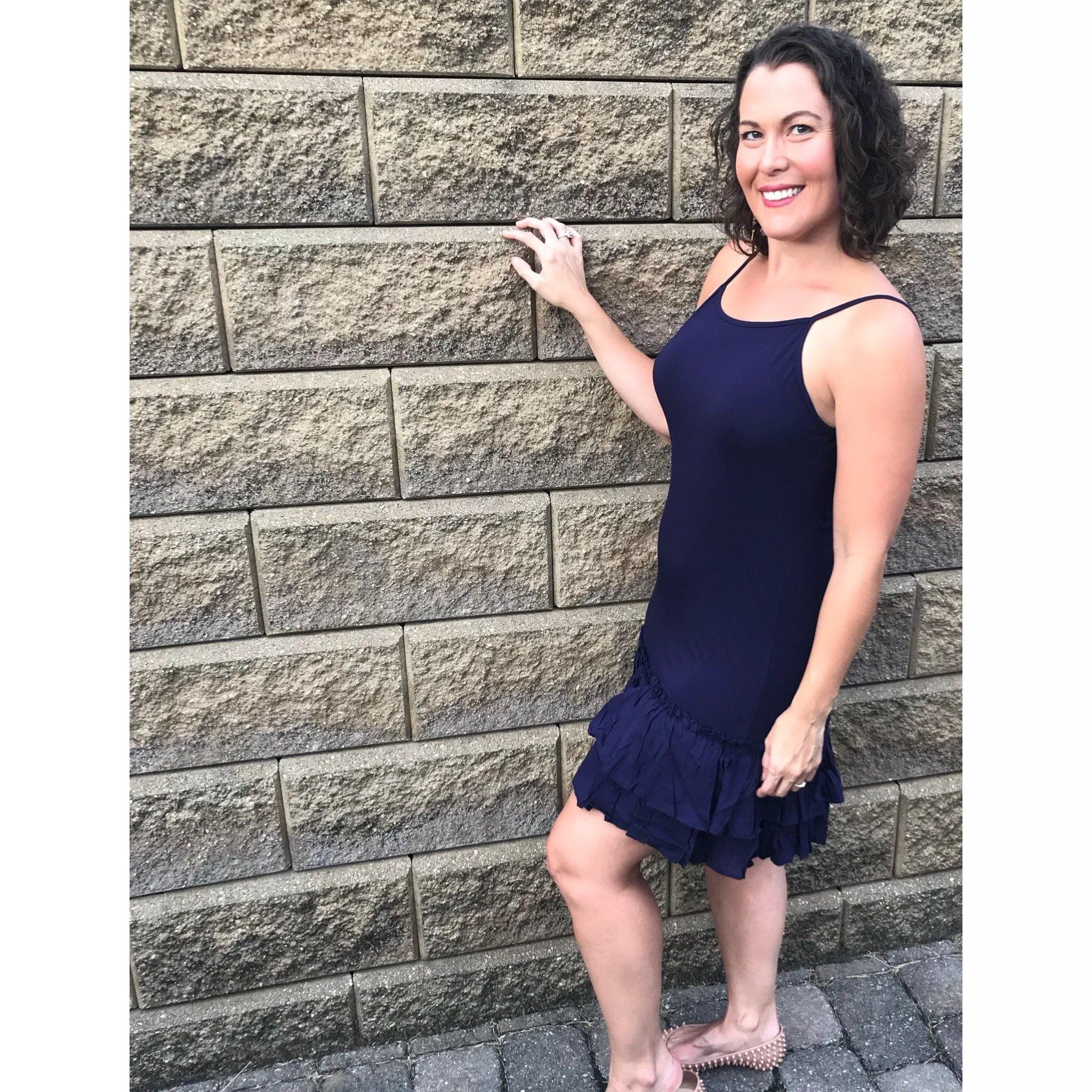 Navy Blue Double Ruffle Dress Extender Layering Slip