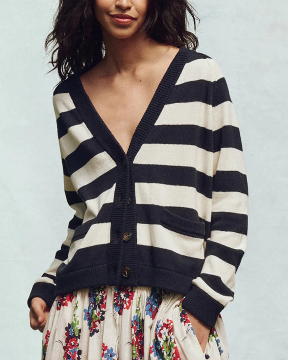 Navy Range Stripe Varsity Cardigan