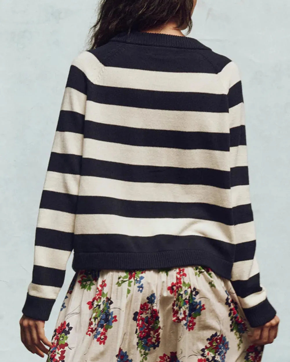 Navy Range Stripe Varsity Cardigan