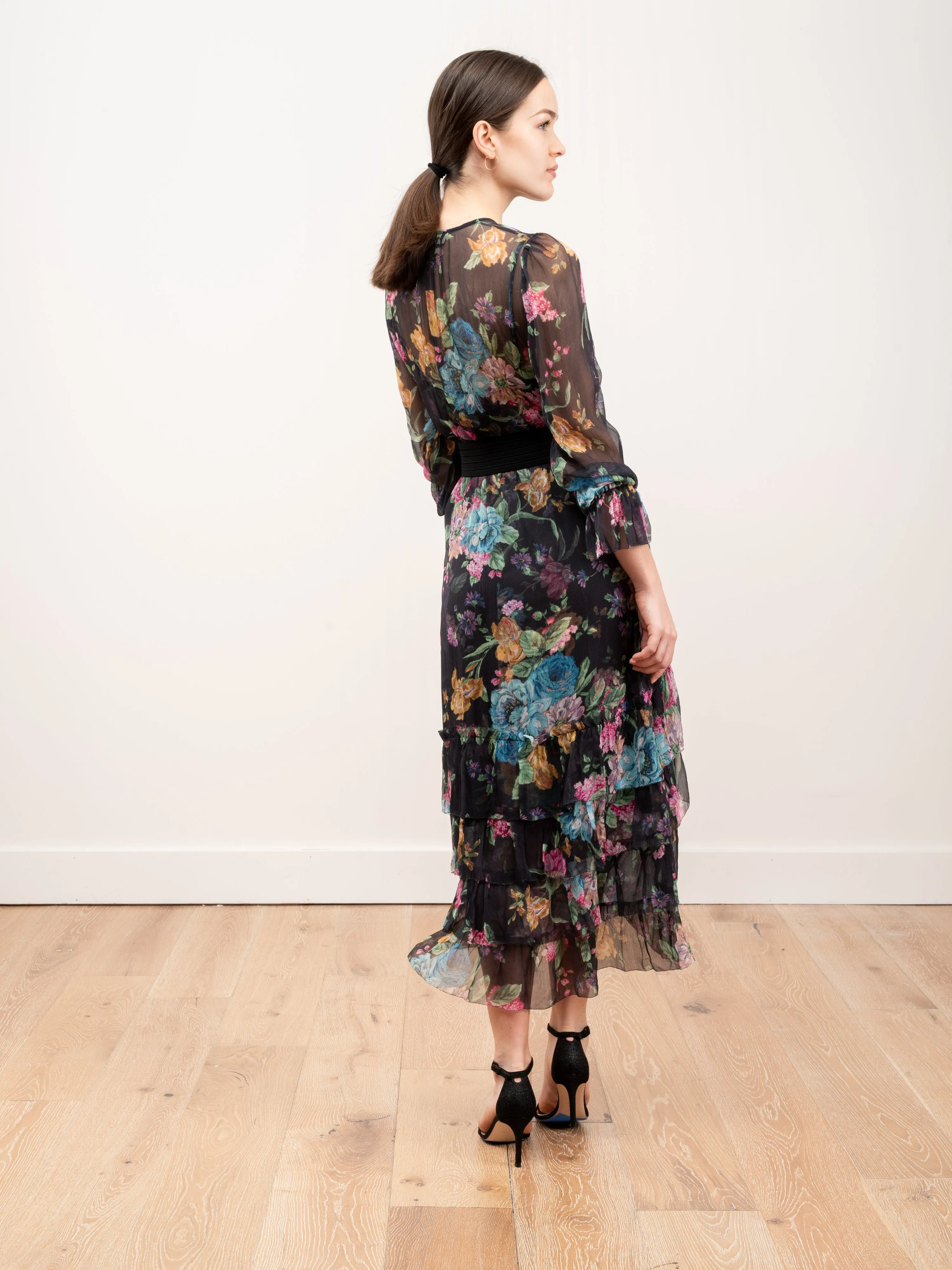 ninety-six chevron frill dress - black blossom
