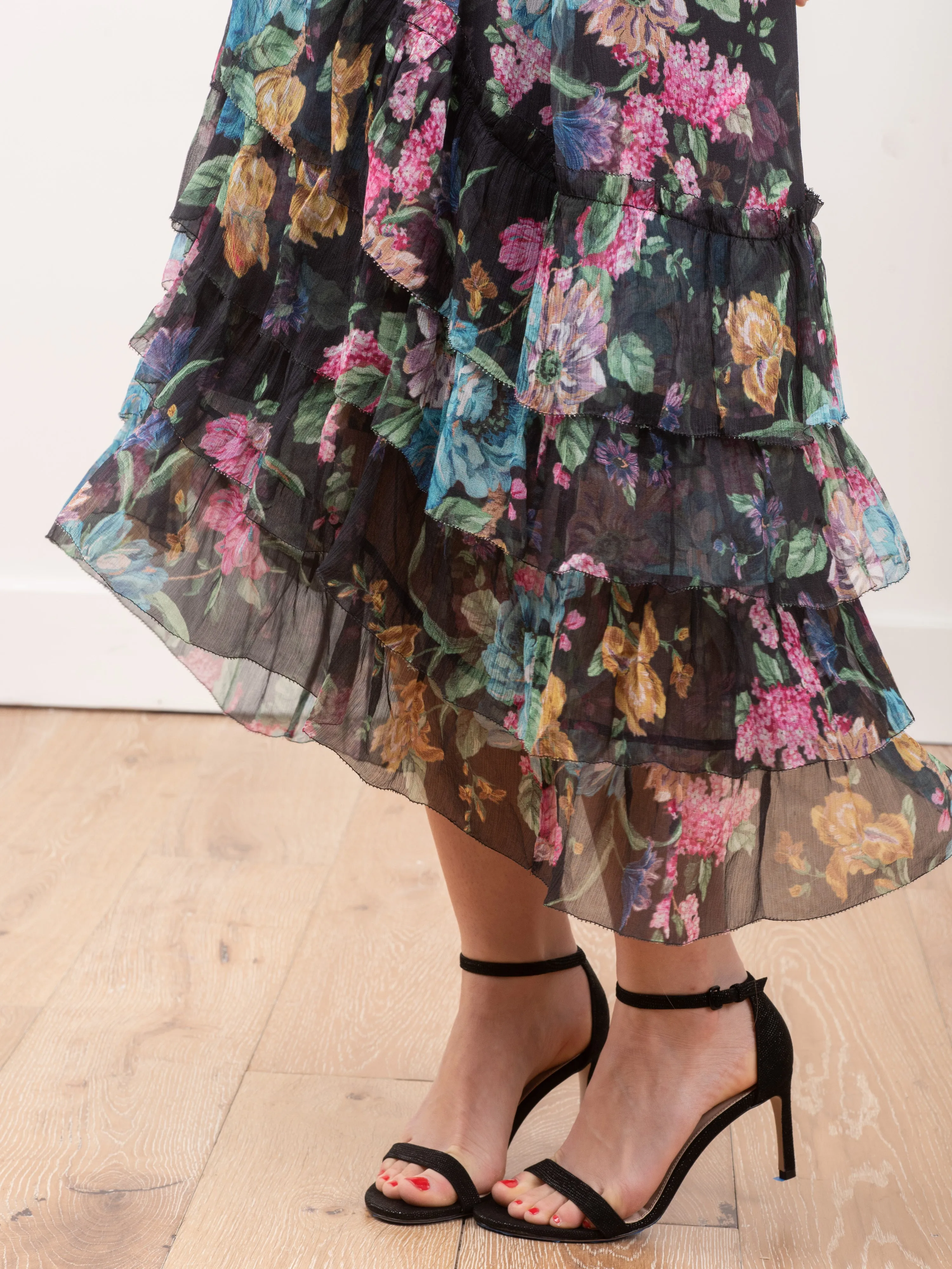 ninety-six chevron frill dress - black blossom