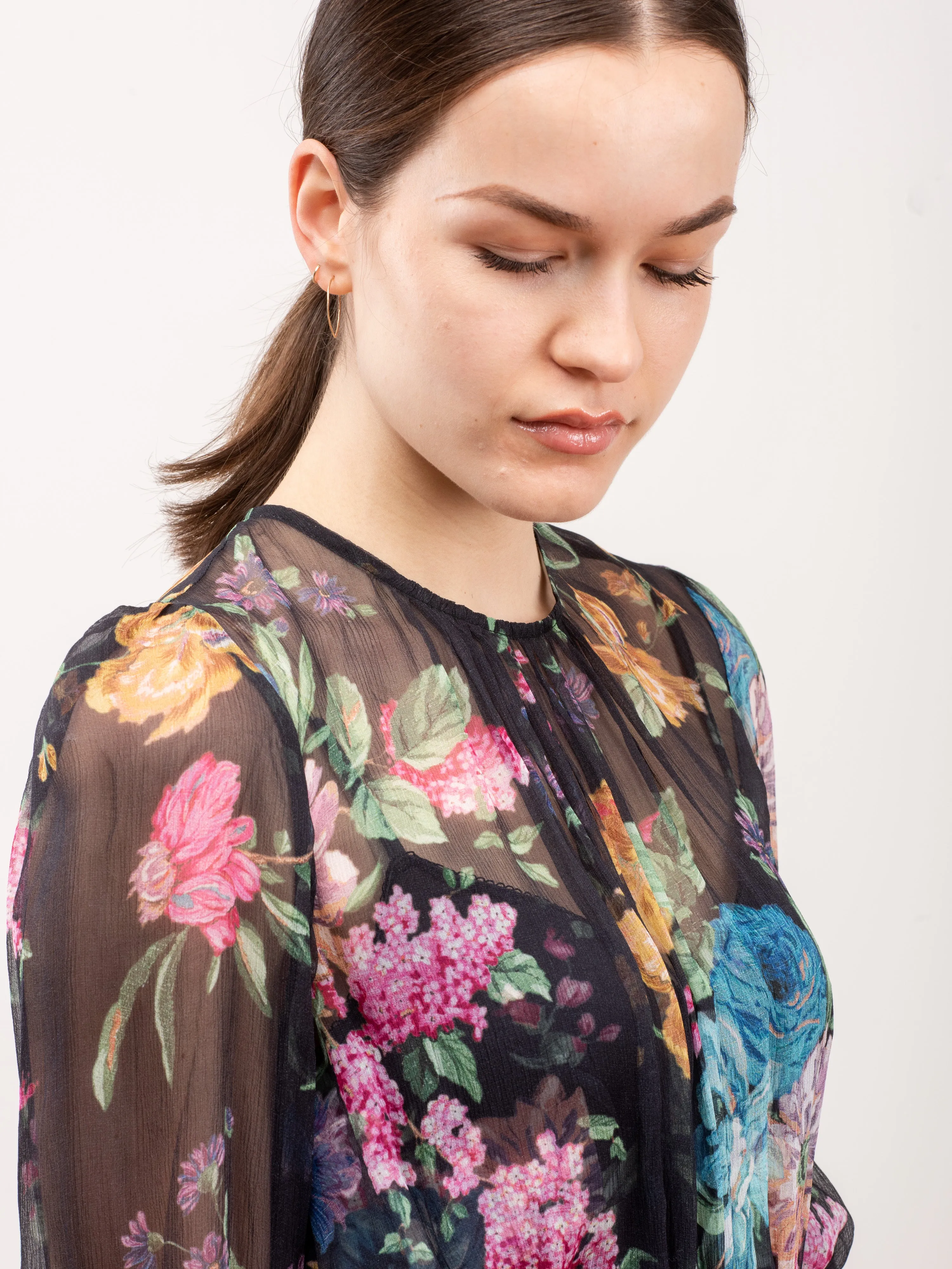 ninety-six chevron frill dress - black blossom