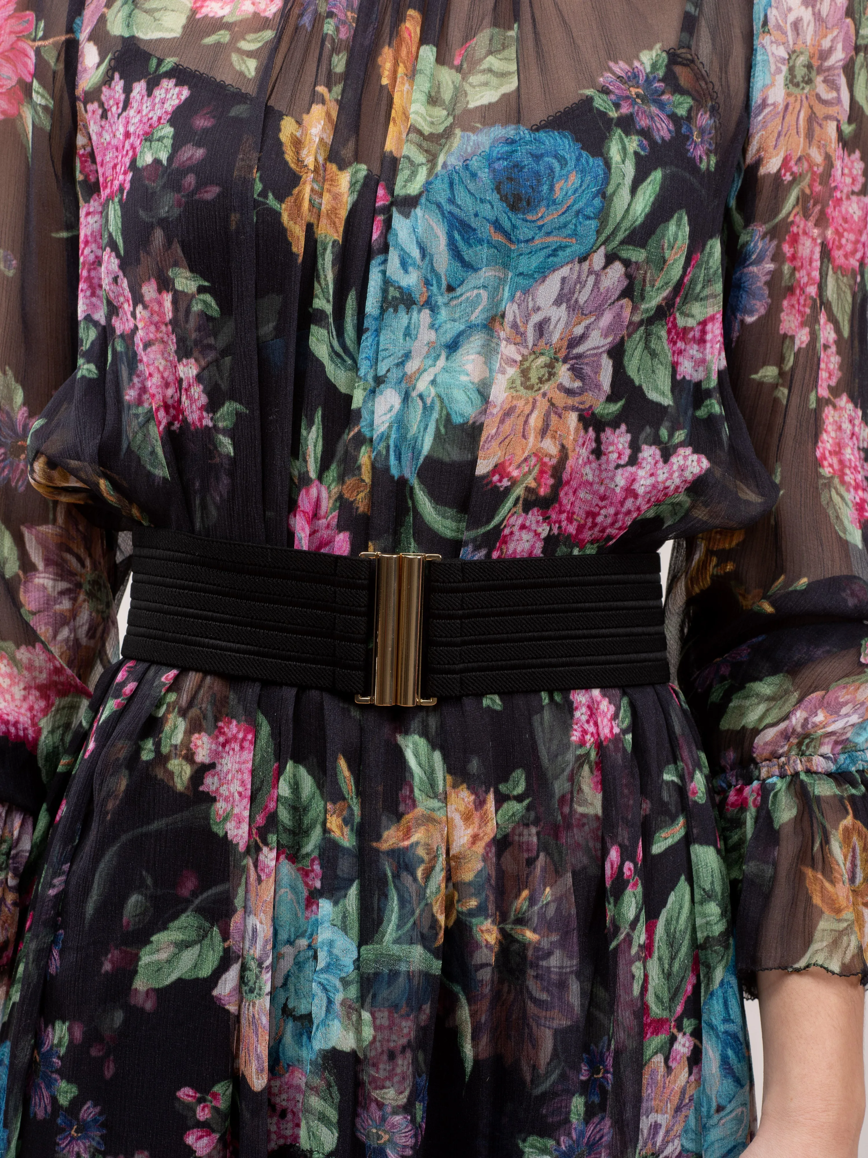 ninety-six chevron frill dress - black blossom