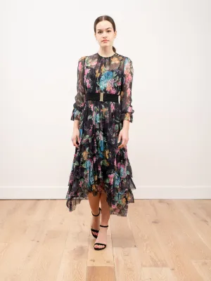 ninety-six chevron frill dress - black blossom