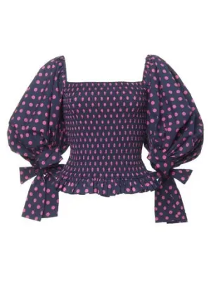 Nora Top (Navy Fuschia Polka Dot)