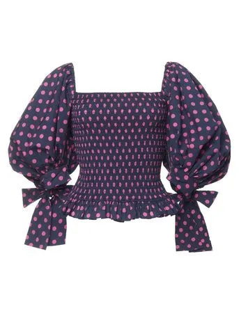 Nora Top (Navy Fuschia Polka Dot)