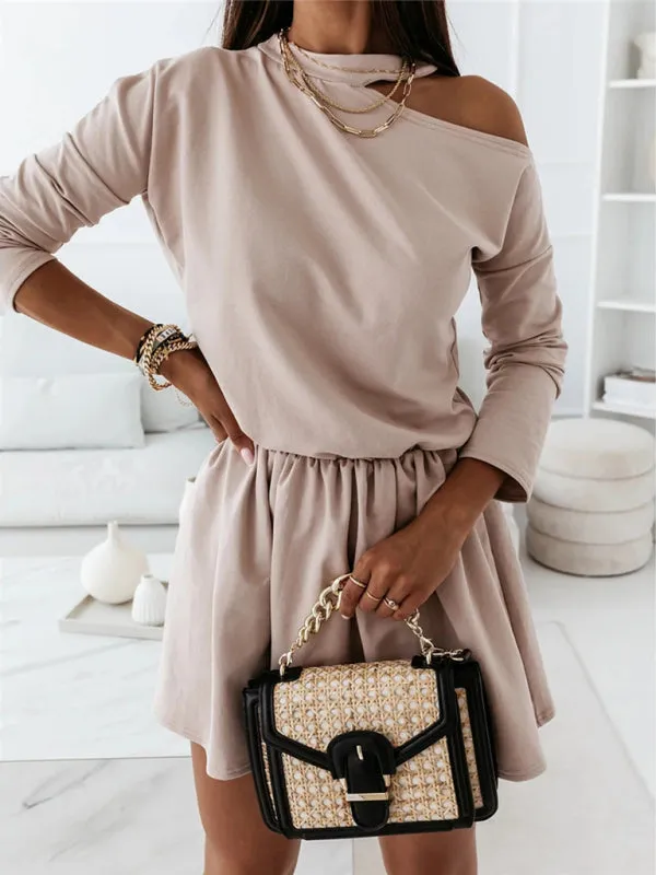 Off-Shoulder A-Line Dress with Long Sleeves