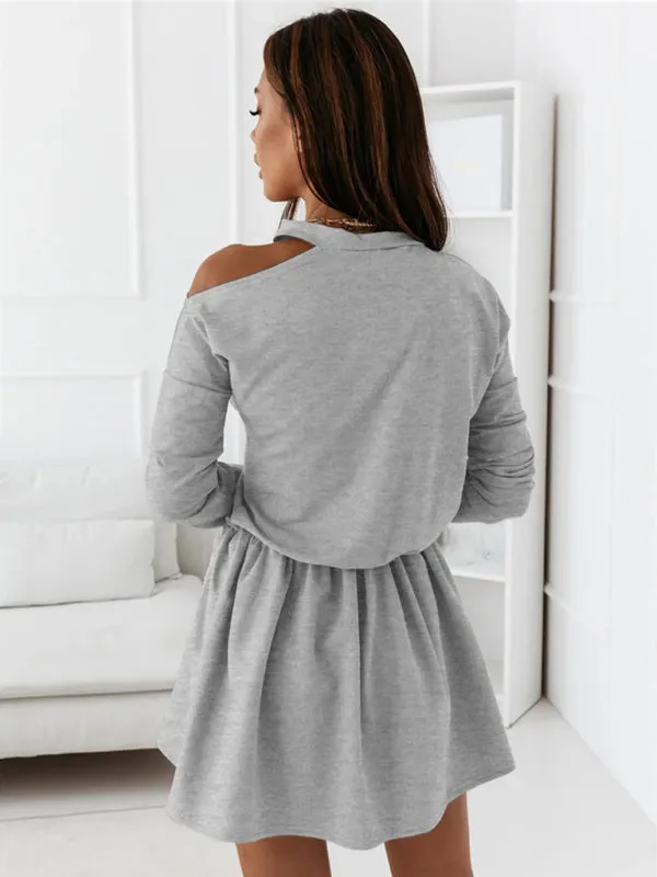 Off-Shoulder A-Line Dress with Long Sleeves