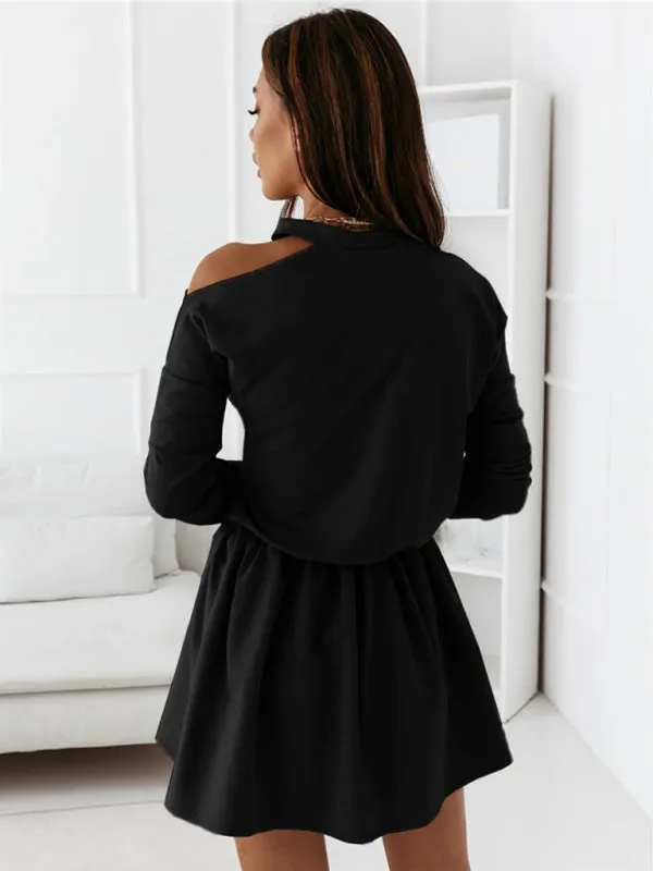 Off-Shoulder A-Line Dress with Long Sleeves