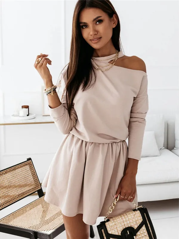 Off-Shoulder A-Line Dress with Long Sleeves
