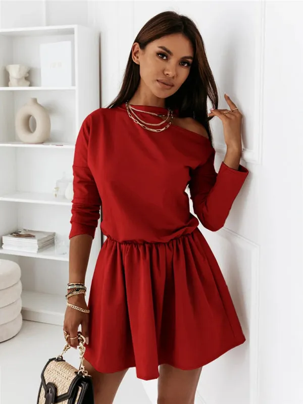 Off-Shoulder A-Line Dress with Long Sleeves