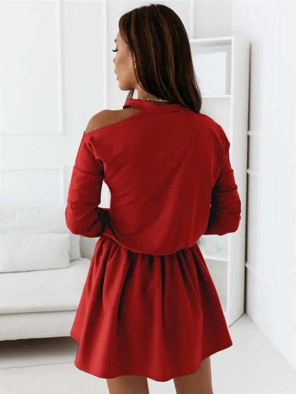 Off-Shoulder A-Line Dress with Long Sleeves