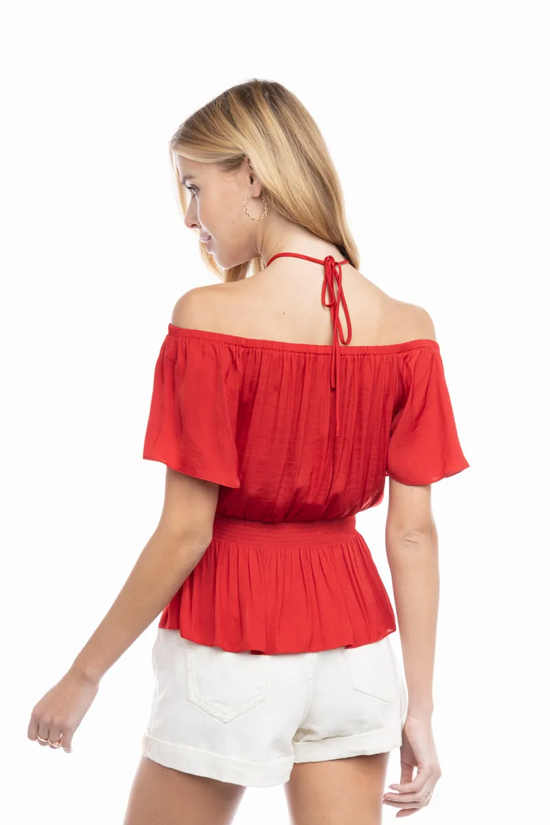 Off Shoulder Blouse With Smocked Waist Detail
