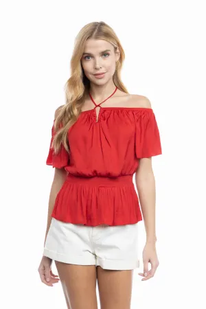 Off Shoulder Blouse With Smocked Waist Detail