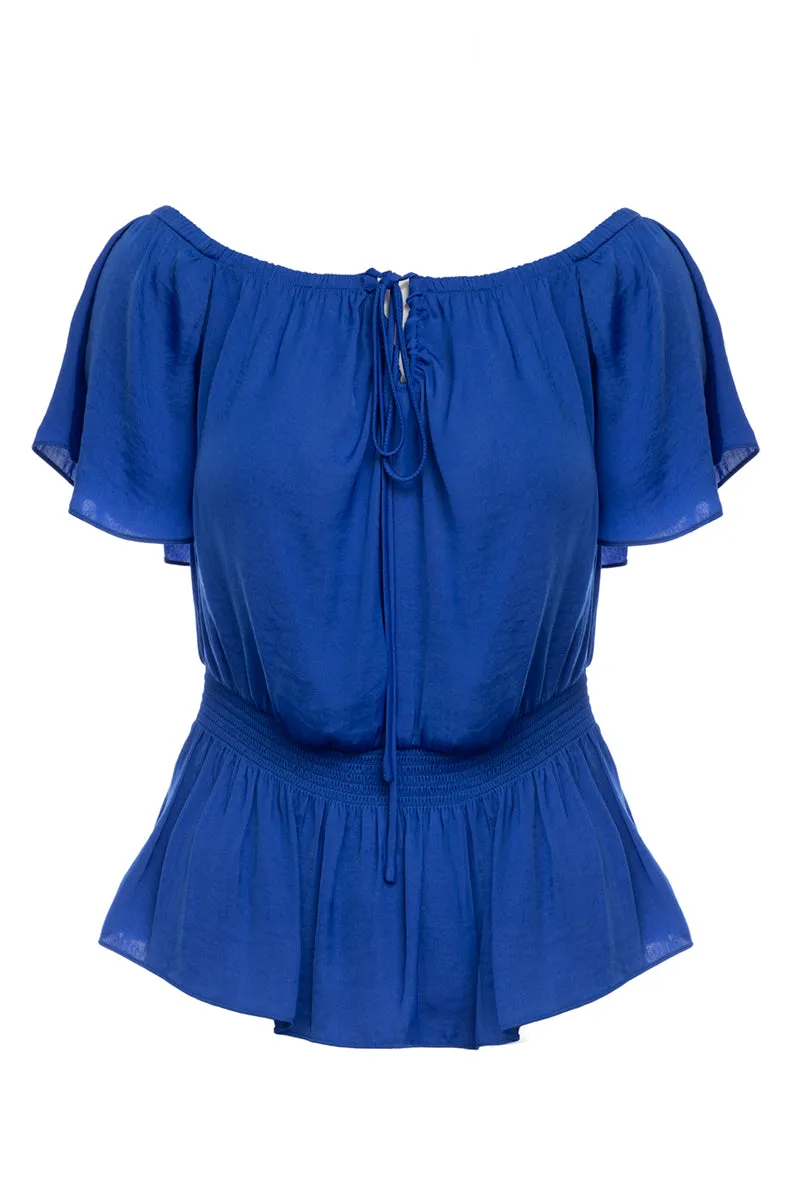 Off Shoulder Blouse With Smocked Waist Detail