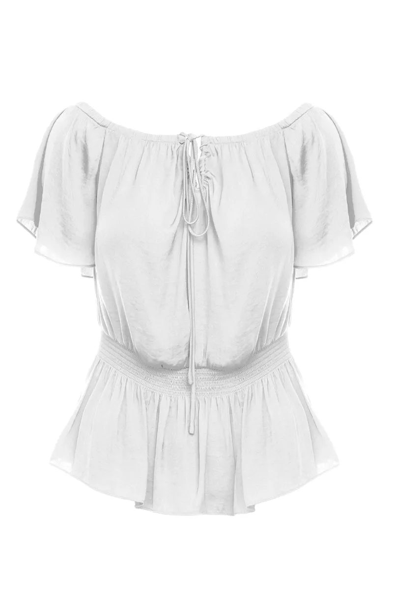 Off Shoulder Blouse With Smocked Waist Detail
