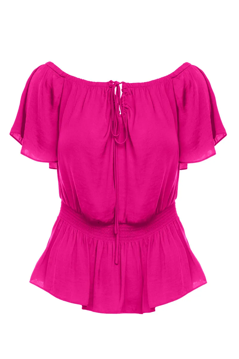 Off Shoulder Blouse With Smocked Waist Detail