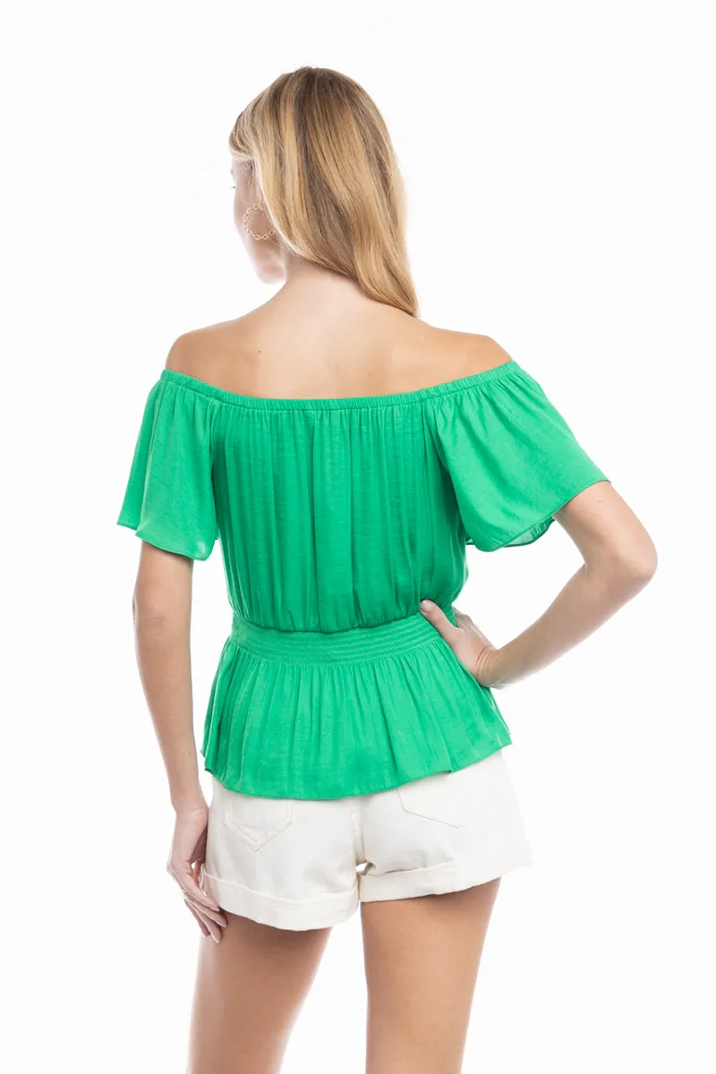Off Shoulder Blouse With Smocked Waist Detail