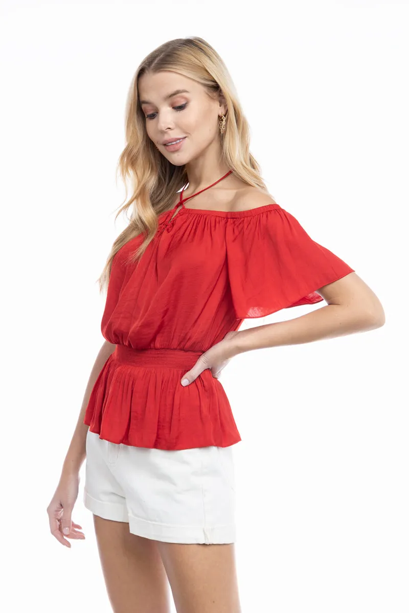 Off Shoulder Blouse With Smocked Waist Detail