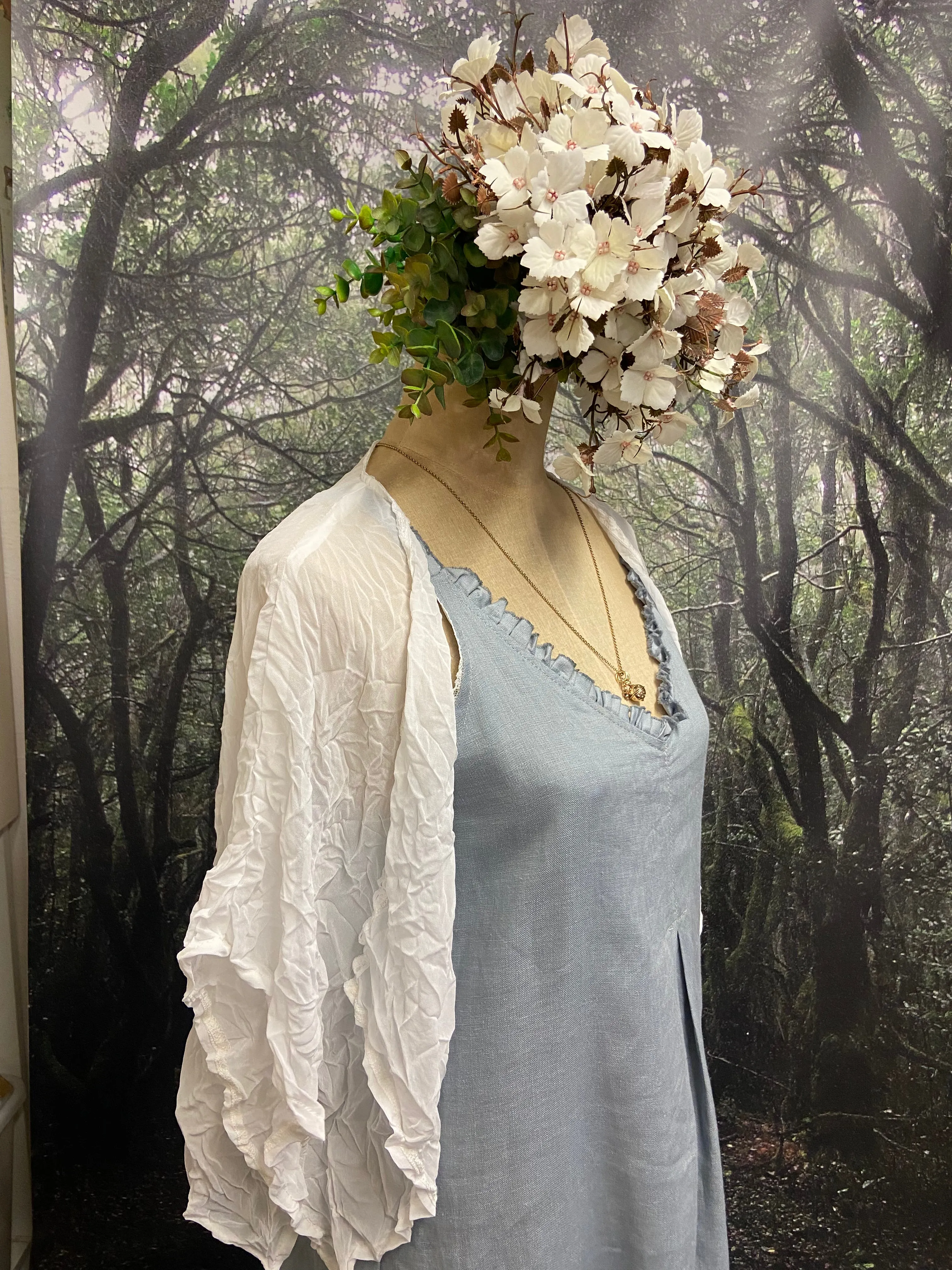 Off white crinkle chiffon shrug