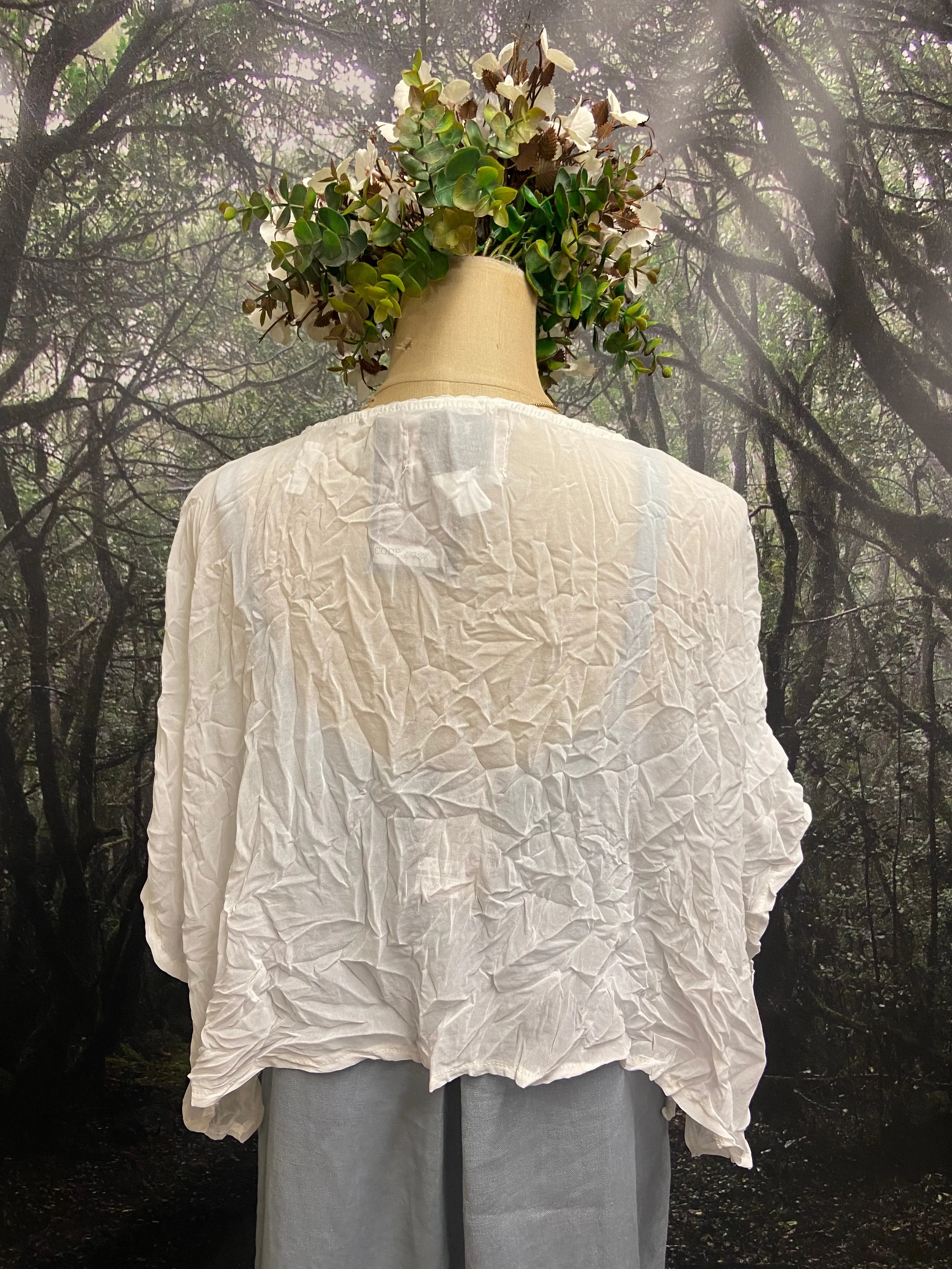Off white crinkle chiffon shrug