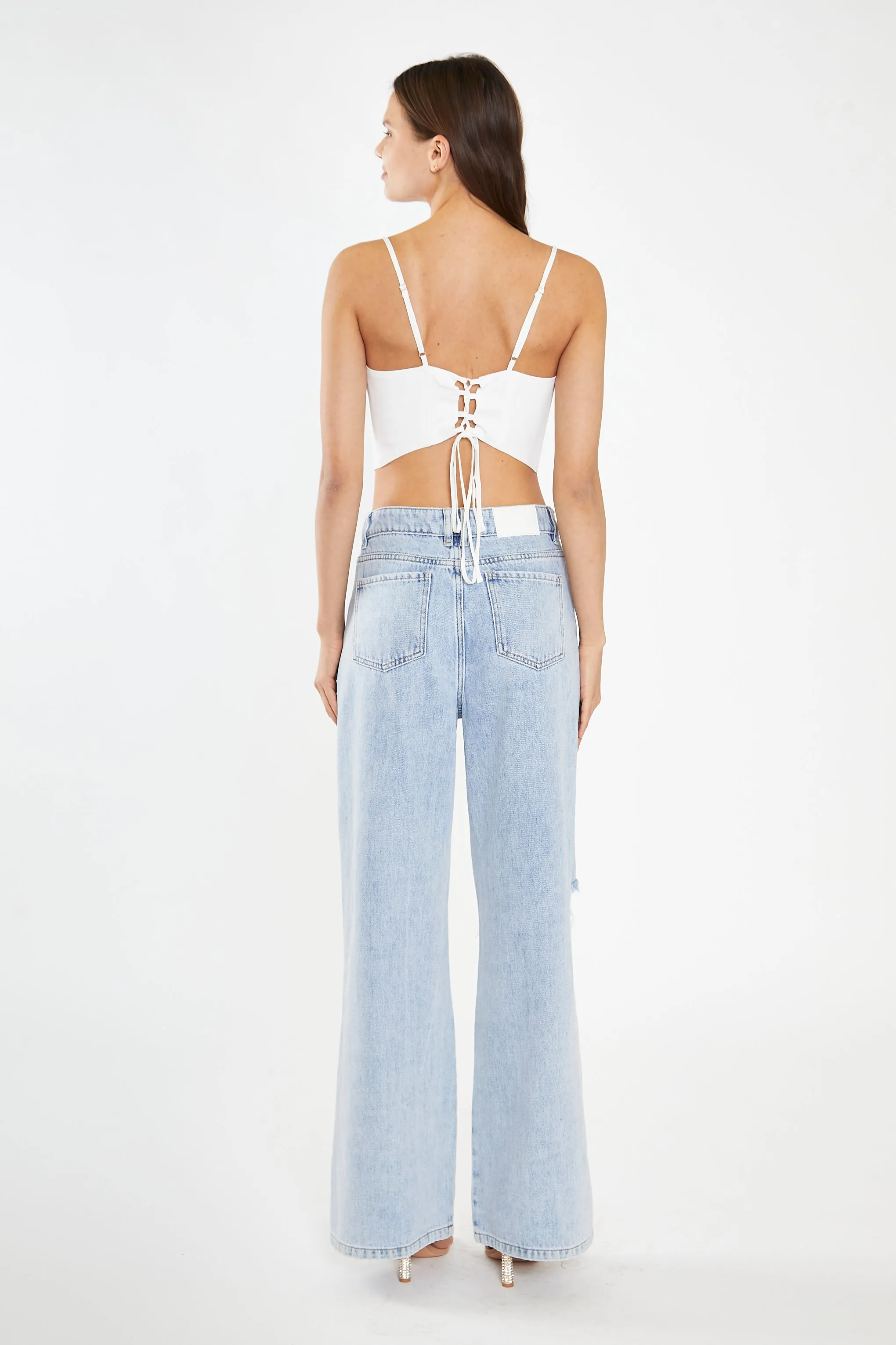Off White Lace-Up Back Crop-Top