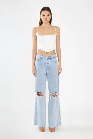 Off White Lace-Up Back Crop-Top