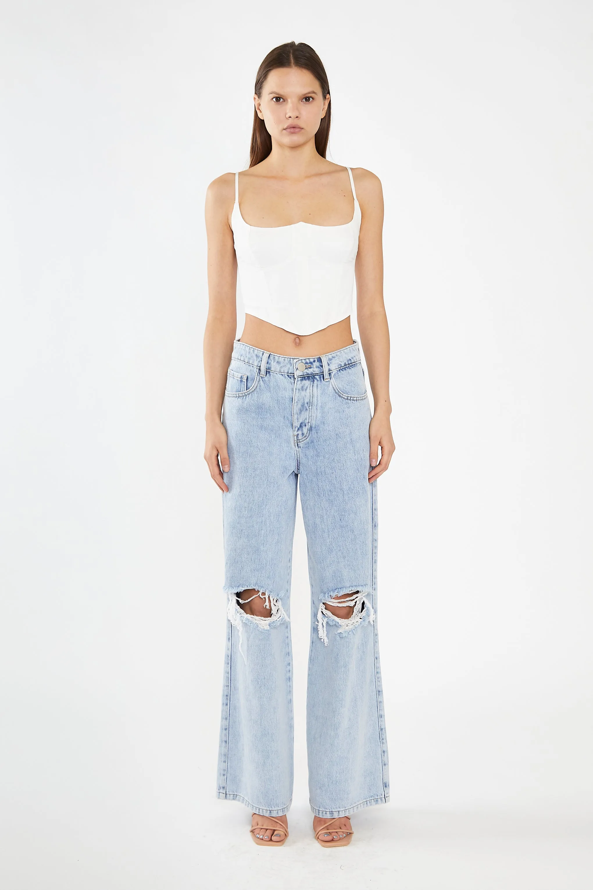 Off White Lace-Up Back Crop-Top