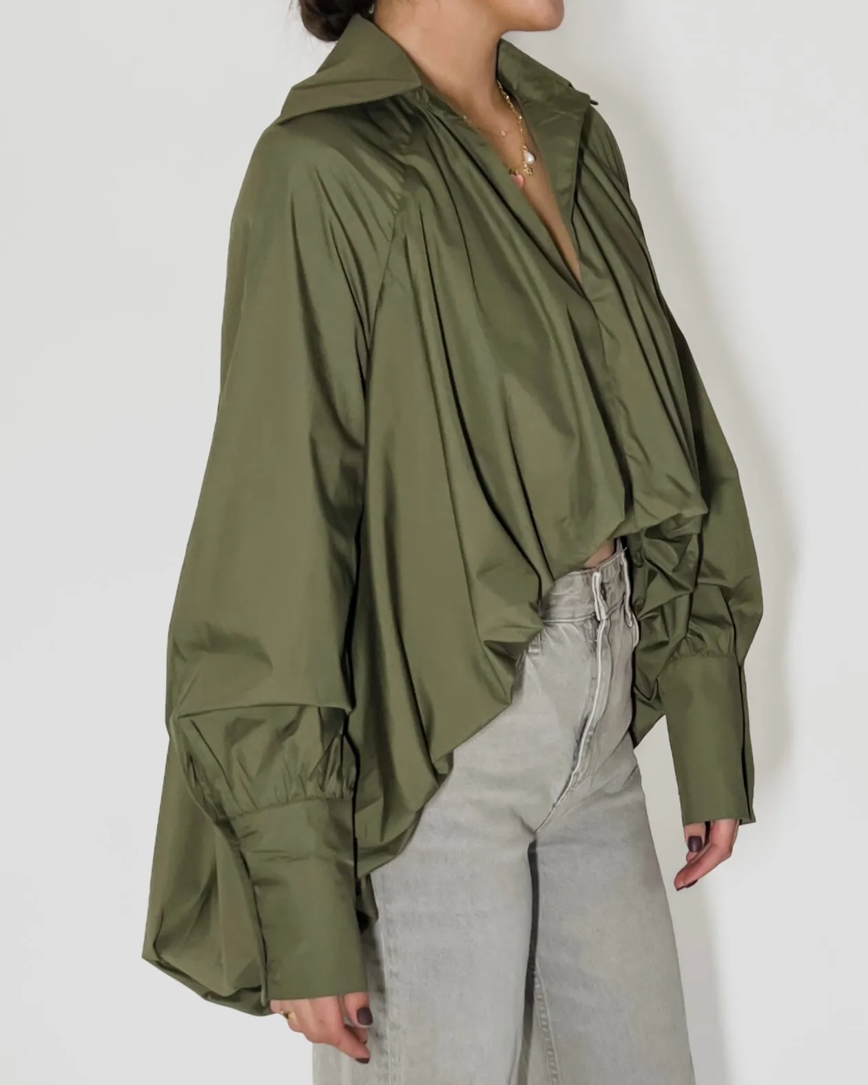 Olive Bubble Oversized Blouse