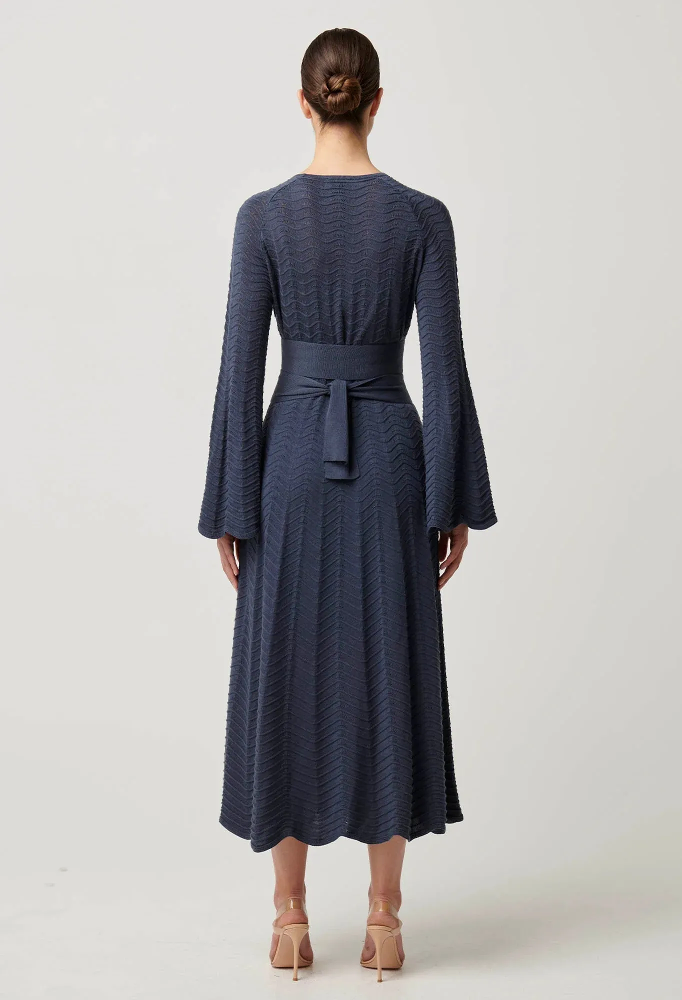 Once Was - Everett Cotton Lyocell Wave Knit Midi Dress in Bluestone