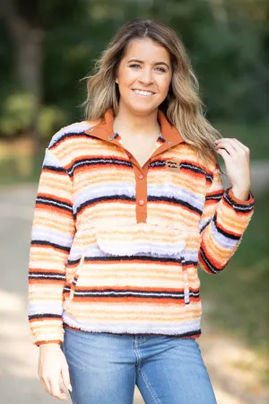 Orange Multicolor Stripe 1/4 Snap Pullover