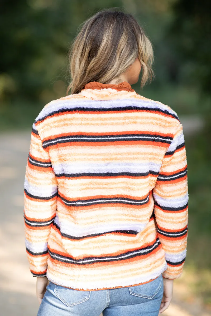 Orange Multicolor Stripe 1/4 Snap Pullover