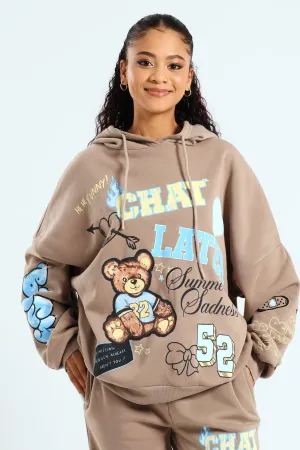 Oversized Fleece Teddy Hoodie - Taupe