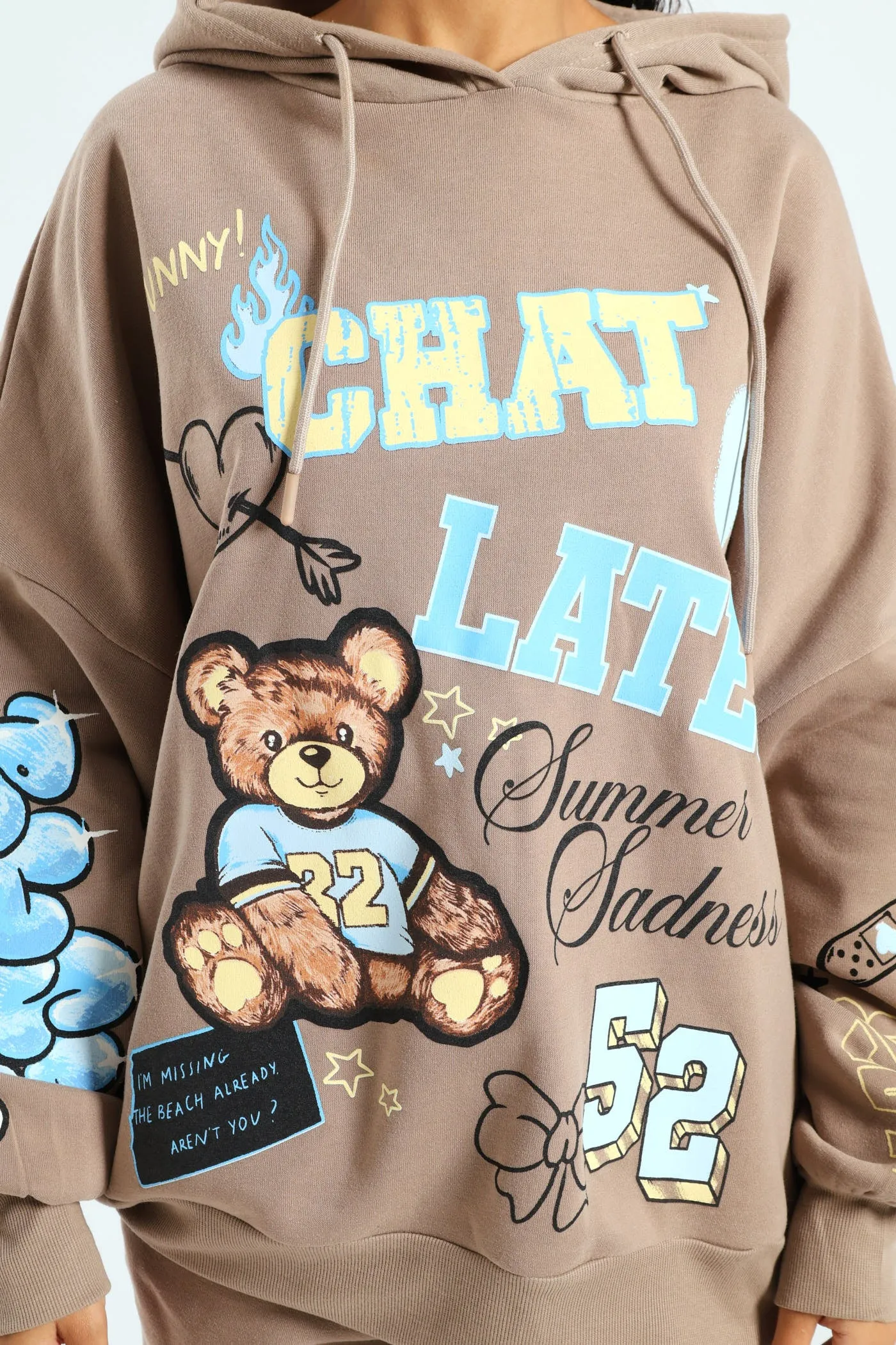Oversized Fleece Teddy Hoodie - Taupe