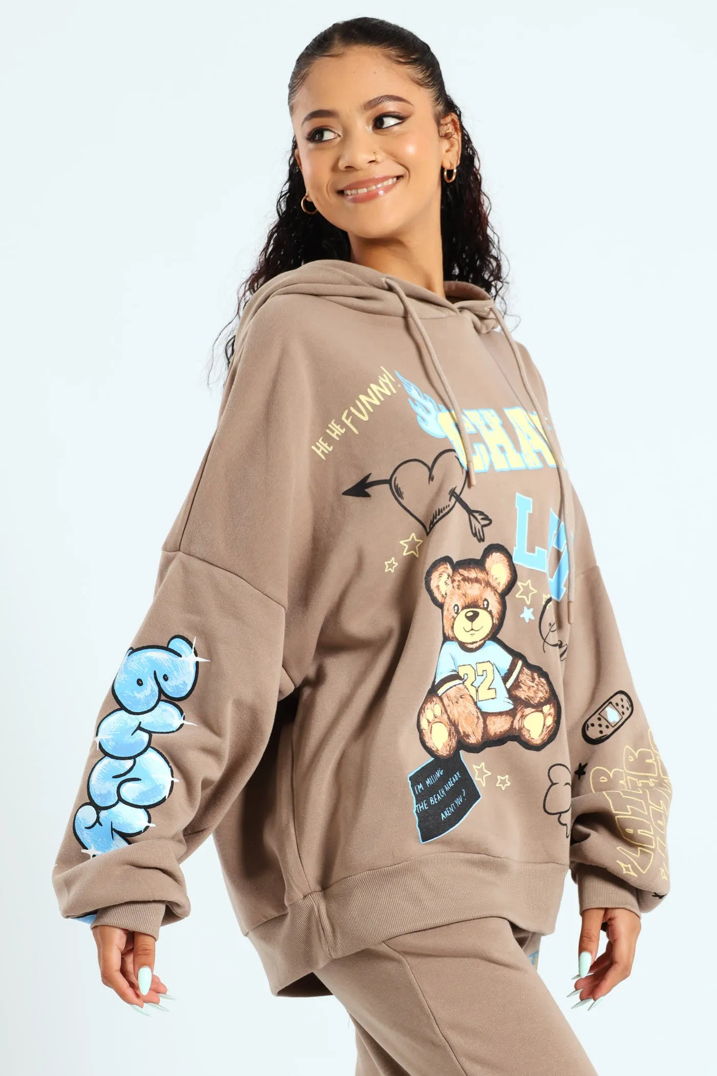 Oversized Fleece Teddy Hoodie - Taupe