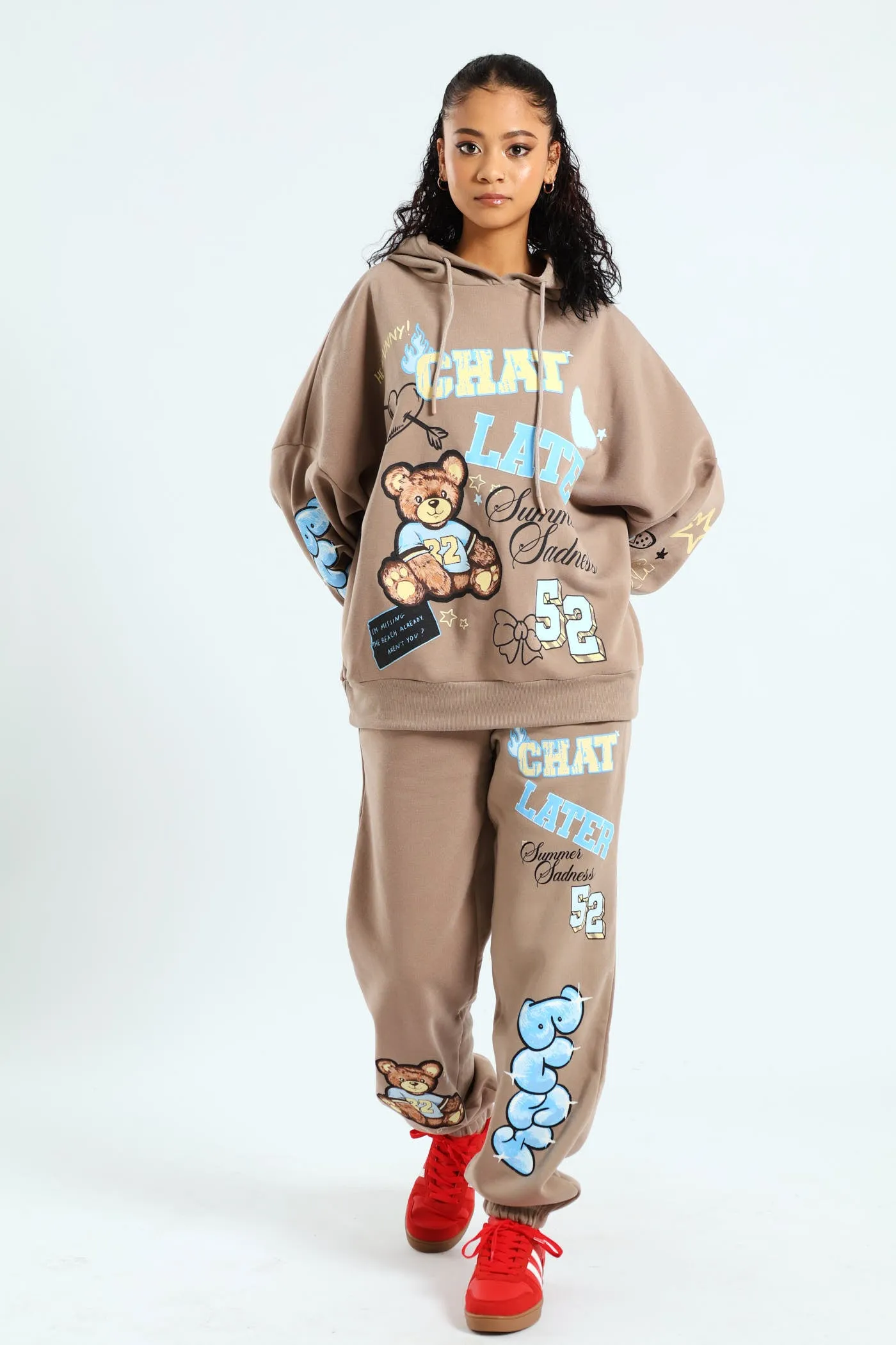 Oversized Fleece Teddy Hoodie - Taupe
