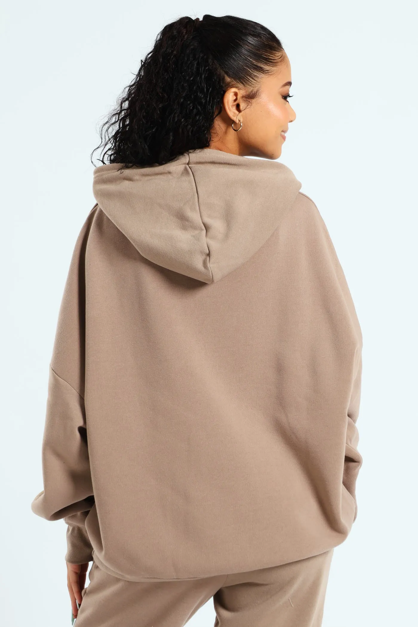 Oversized Fleece Teddy Hoodie - Taupe