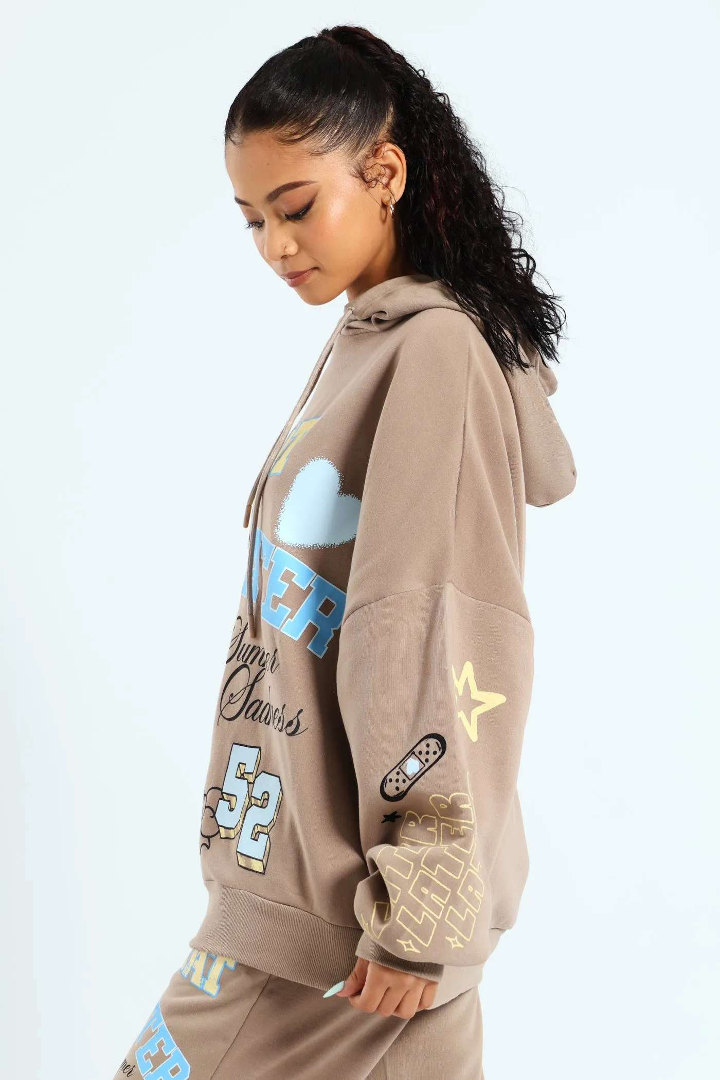 Oversized Fleece Teddy Hoodie - Taupe